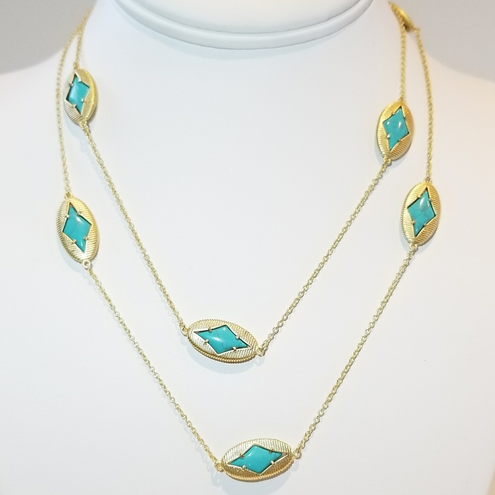 Diamond Shape Stationed Long Necklace. - Picture 1 of 8
